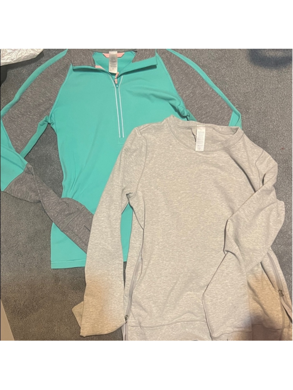 Ivviva By Lululemon Mint Quarter-Zip Pullover & Grey Crewneck w/ Zip Side 14 EUC